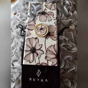 Burga Galaxy S23 Ultra Floral Phone Case with Gold Ring - Black and White